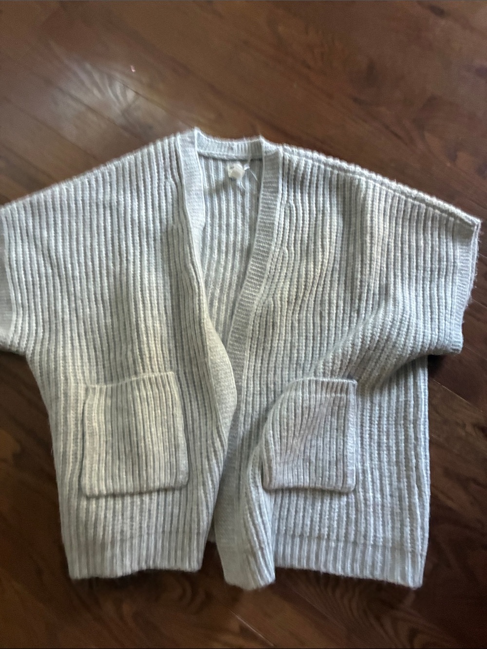 aerie Light Gray Ribbed Open-Front Cardigan